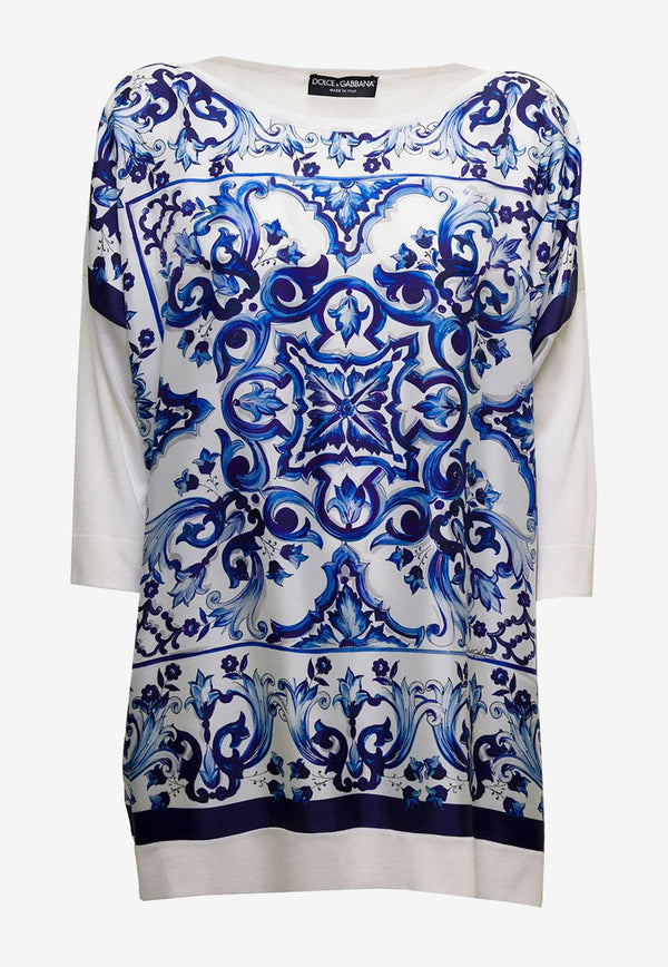 Dolce & Gabbana Majolica Print Twill Blouse Blue FXH14T JAST9 HX3TN