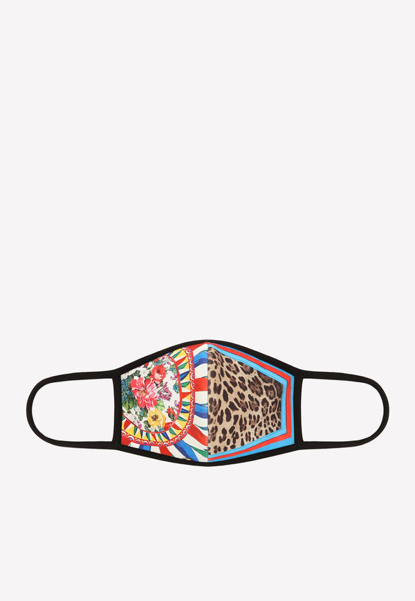 Dolce & Gabbana Patchwork Stretch Face Mask in Floral and Leopard-Print FY349T GER98 S9199 Multicolor