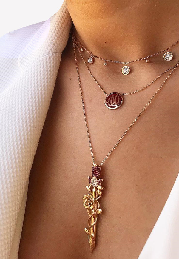 Ethnic Collection Necklace in 18-karat Rose Gold with Ruby and White Diamonds