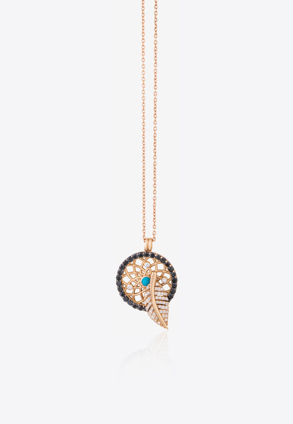Ethnic Collection Necklace in 18-karat Rose Gold with Turquoise, Black and White Diamonds