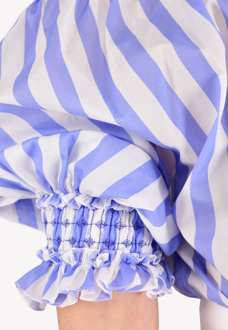 Francesco Scognamilio Blue Striped Off-Shoulder Blouse TO51/62/102