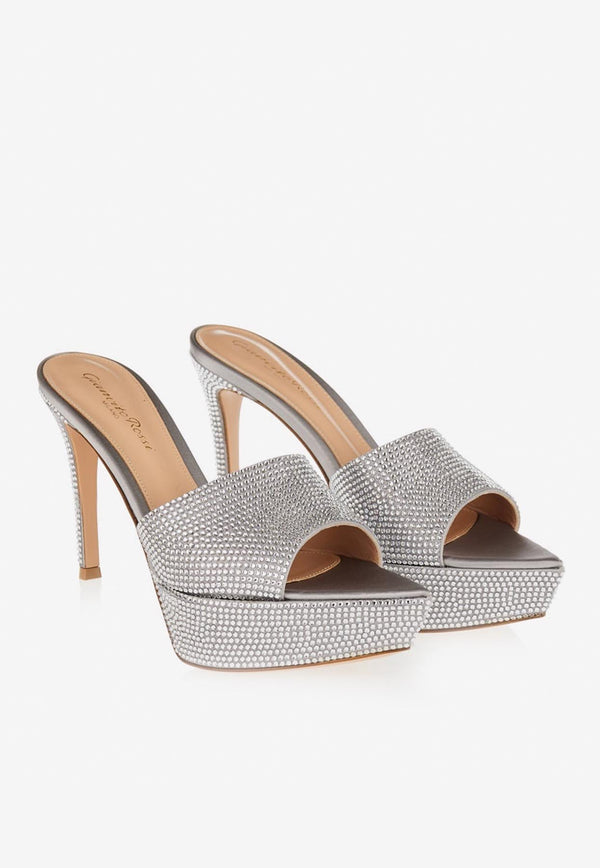 Gianvito Rossi Tracey 85 Crystal-Embellished Platform Mules Metallic G16550 85RIC RASARGE SILK SILVER