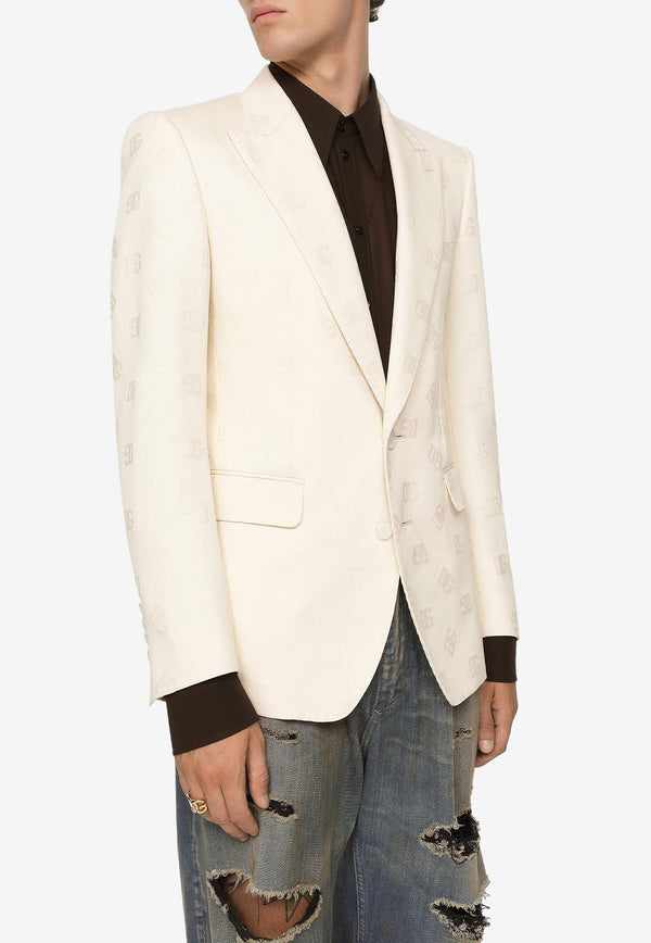 Dolce & Gabbana Logo Jacquard Single-Breasted Blazer White 
