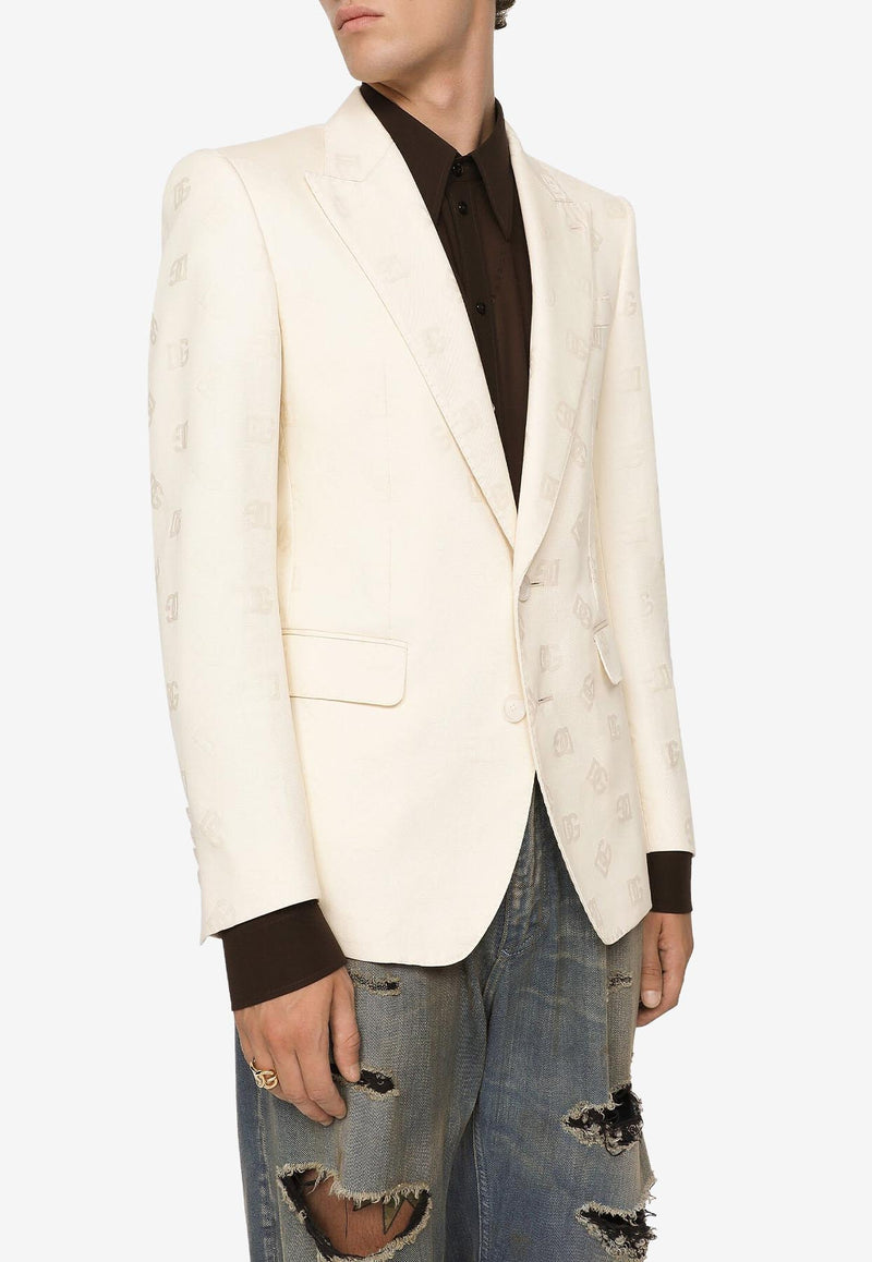 Dolce & Gabbana Logo Jacquard Single-Breasted Blazer White 