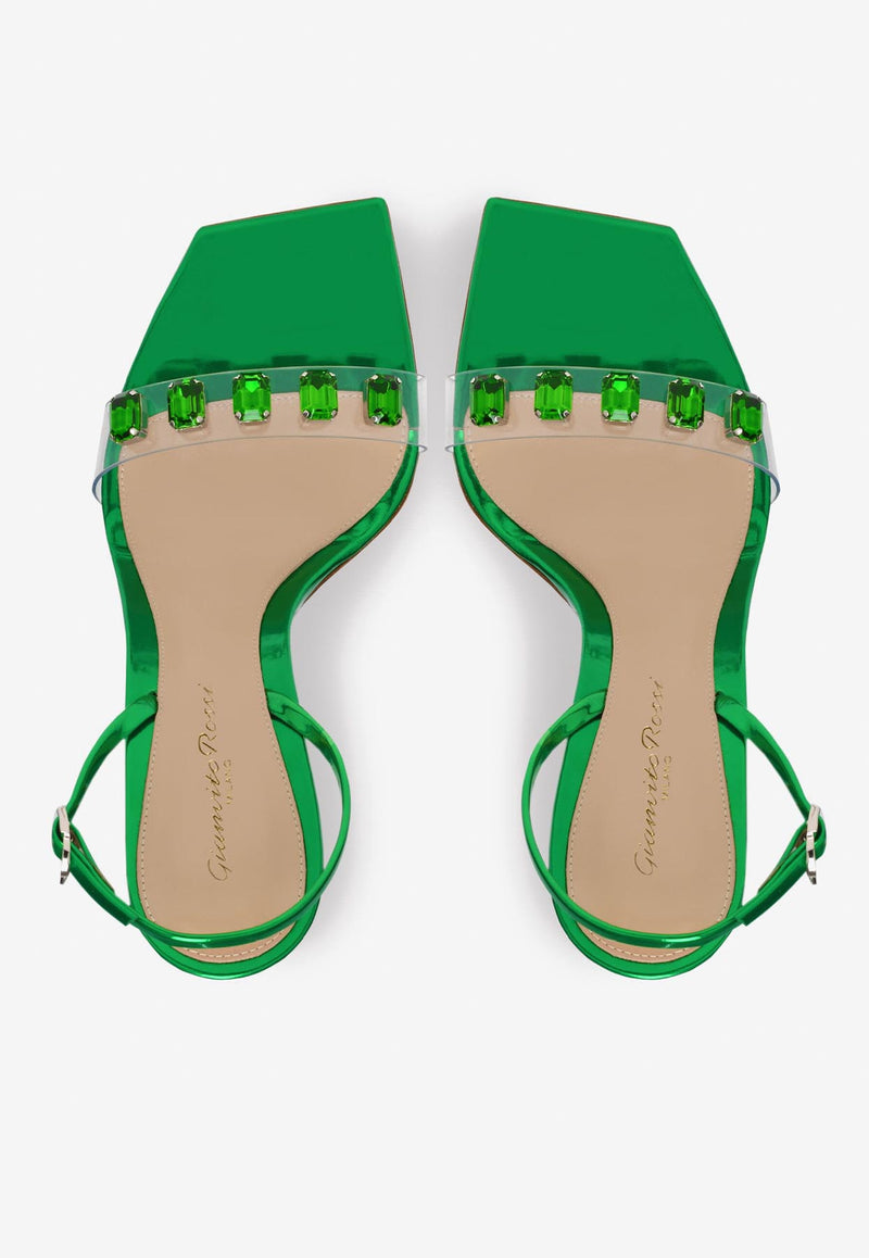 Gianvito Rossi Ribbon Candy 105 Crystal Embellished Slingback Sandals G32215 15RIC PLMTRGR METAL TRASP GREEN Green