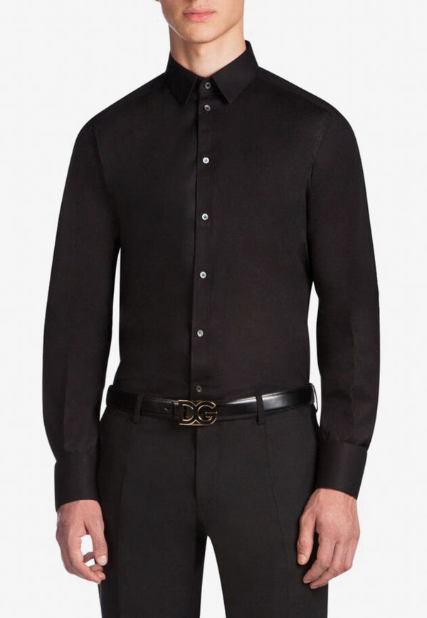 Dolce & Gabbana Black Slim Fit Long-Sleeved Shirt in Stretch Cotton G5EJ0T FUEEE N0000