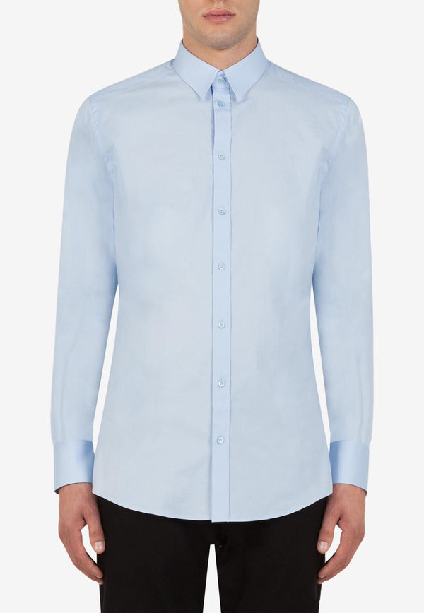 Dolce & Gabbana Blue Slim Fit Long-Sleeved Shirt in Cotton G5EJ0T FUEEE B1581