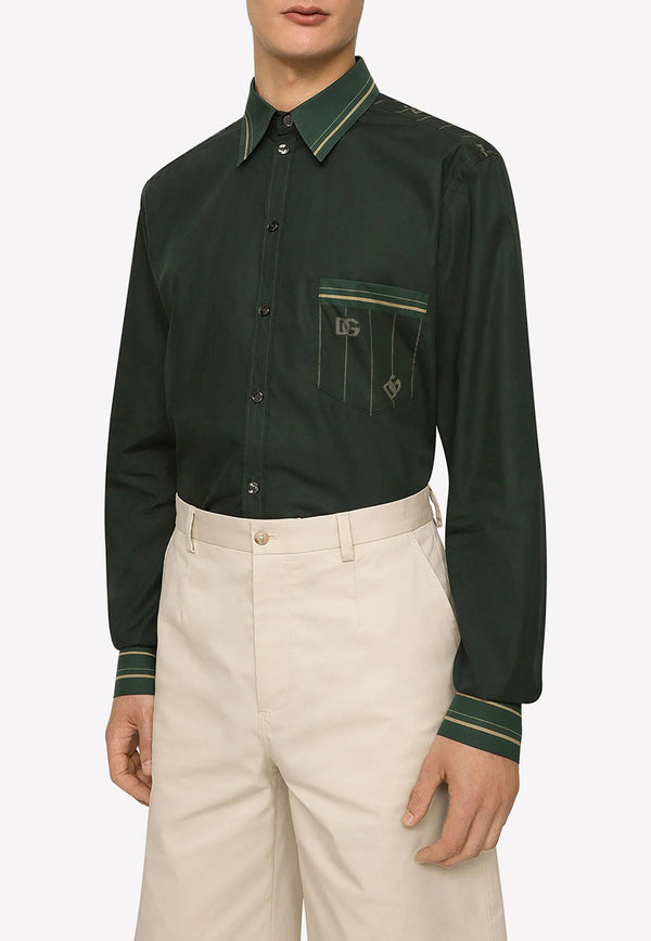 Dolce & Gabbana Striped Long-Sleeved Shirt with DG Logo Green G5IY3T FI5EW HC4JD