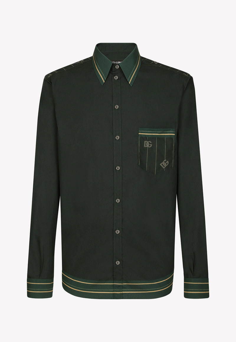 Dolce & Gabbana Striped Long-Sleeved Shirt with DG Logo Green G5IY3T FI5EW HC4JD