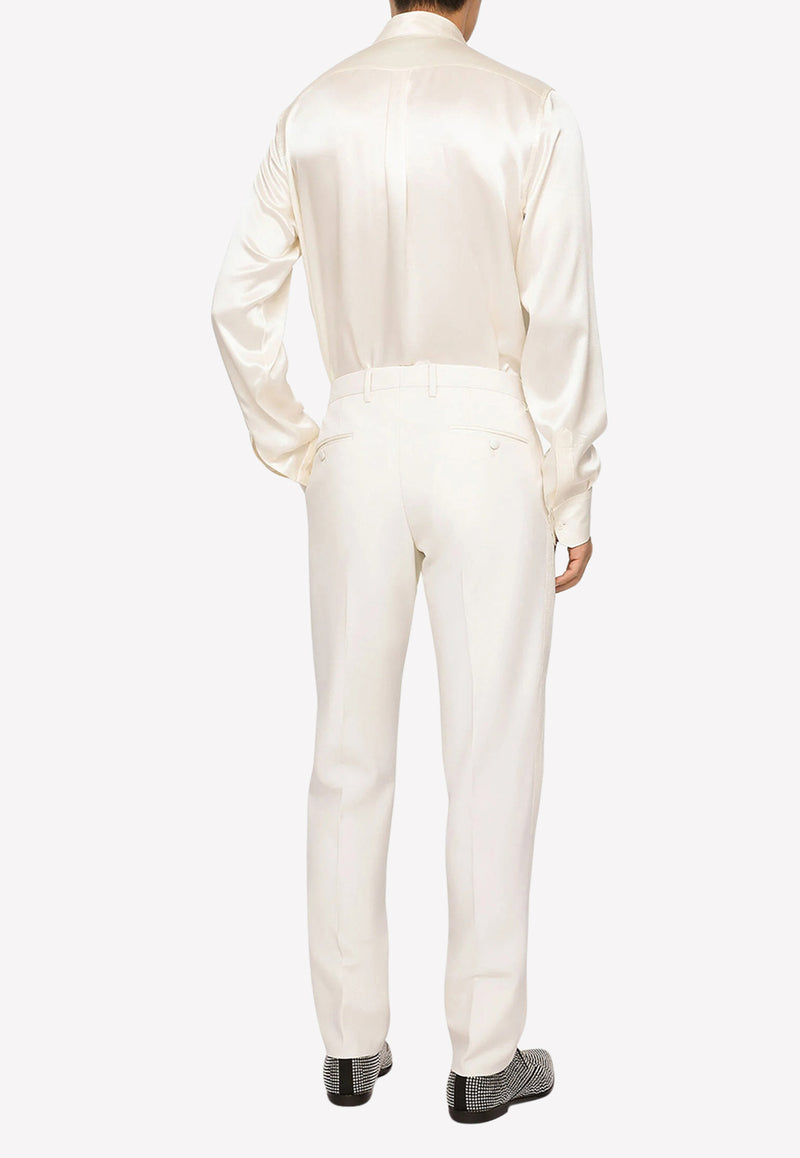 Dolce & Gabbana Long-Sleeved Satin Silk Shirt White G5JL8T FU1AU W0111