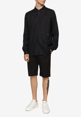 Dolce & Gabbana Long-Sleeved Logo-Plaque Shirt in Linen Black 