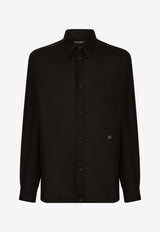 Dolce & Gabbana Linen Long-Sleeved Shirt with DG Hardware Black G5KJ0T FU4IK N0000