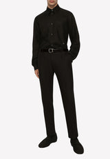 Dolce & Gabbana Linen Long-Sleeved Shirt with DG Hardware Black G5KJ0T FU4IK N0000