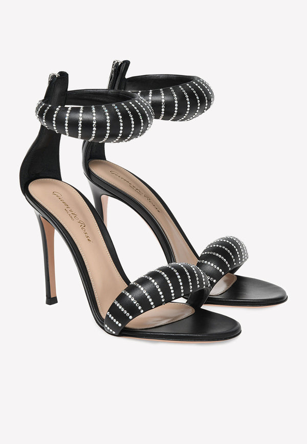 Gianvito Rossi Bijoux 105 Crystal Sandals in Nappa Leather Black G61631 15RIC NAPNERO LAMB BLACK