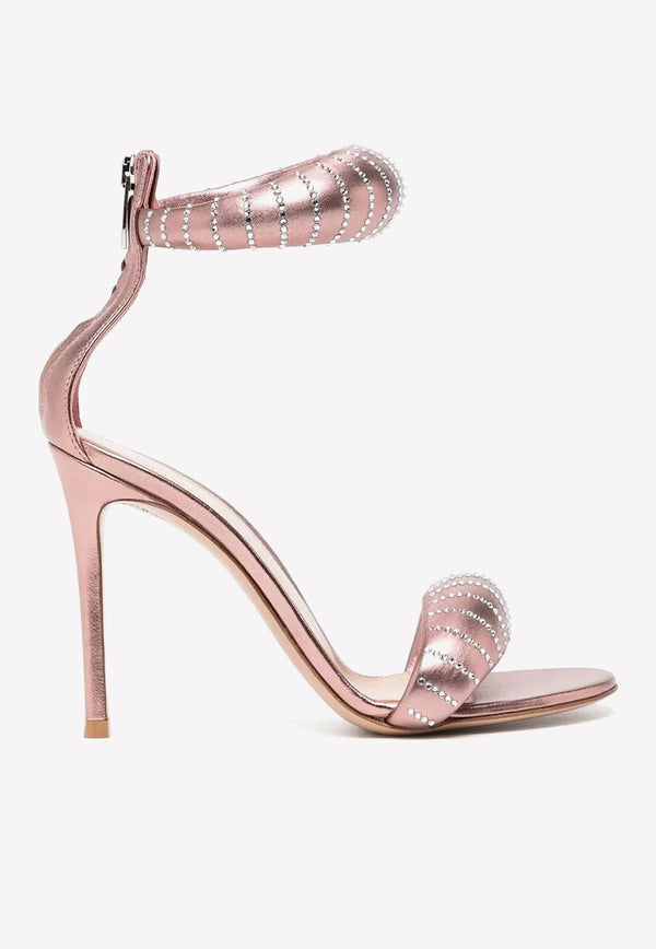 Gianvito Rossi Bijoux 105 Crystal Sandals Pink G61631 15RIC NPSCMEL LAMB SILK CAMELLIA