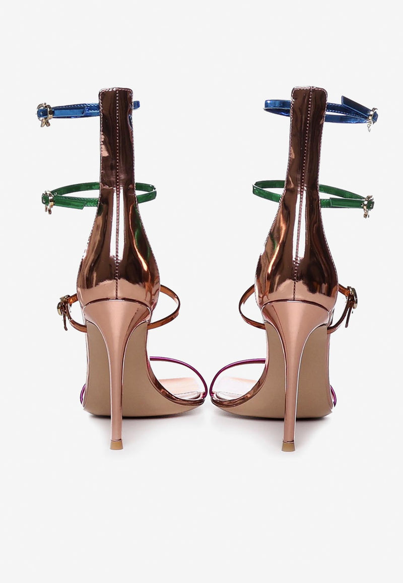 Gianvito Rossi Ribbon Uptown 105 Leather Sandals Multicolor G61683 15RIC METBMGT BLOOM MANGO GREEN TURQU