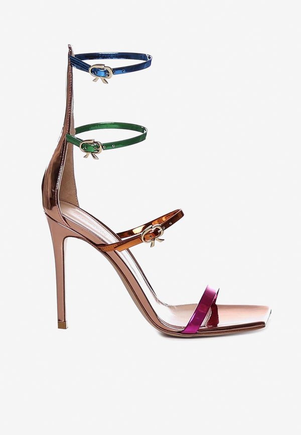 Gianvito Rossi Ribbon Uptown 105 Leather Sandals Multicolor G61683 15RIC METBMGT BLOOM MANGO GREEN TURQU
