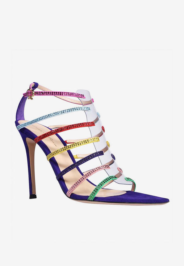 Gianvito Rossi 105 Crystal Embellished Sandals G61799 15RIC CGSGCIY GLASS GREEN CAMELLIA IN Multicolor
