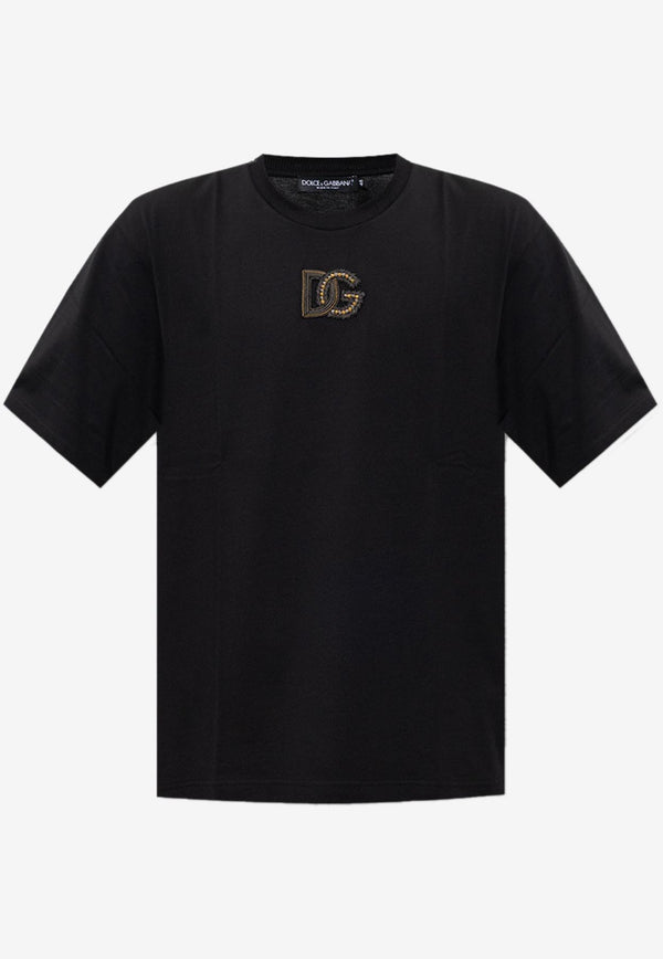 Dolce & Gabbana Bead-Embellished Logo Short-Sleeved T-shirt Black G8NC5Z G7D6K N0000