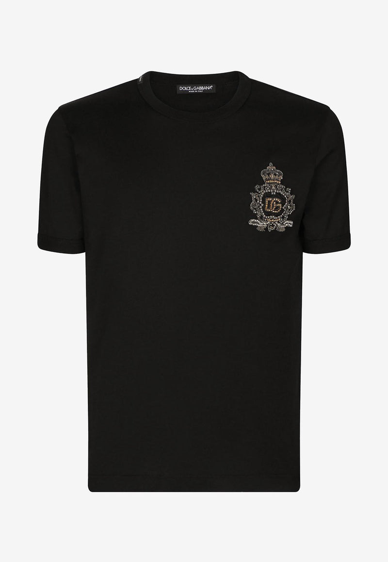 Dolce & Gabbana Short-Sleeved T-shirt with Heraldic Logo Patch Black G8OU9Z FU7EQ N0000