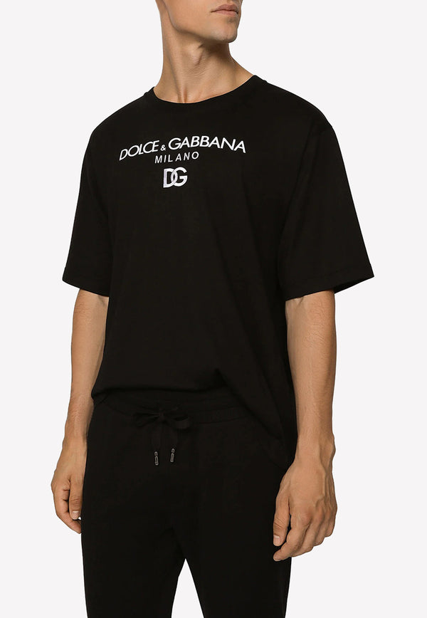 Dolce & Gabbana Logo-Embroidered Short-Sleeved T-shirt Black G8PD7Z G7B9X N0000