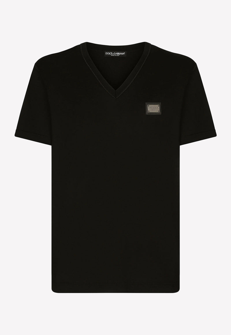 Dolce & Gabbana Logo V-neck T-shirt G8PT2T G7F2I N0000 Black