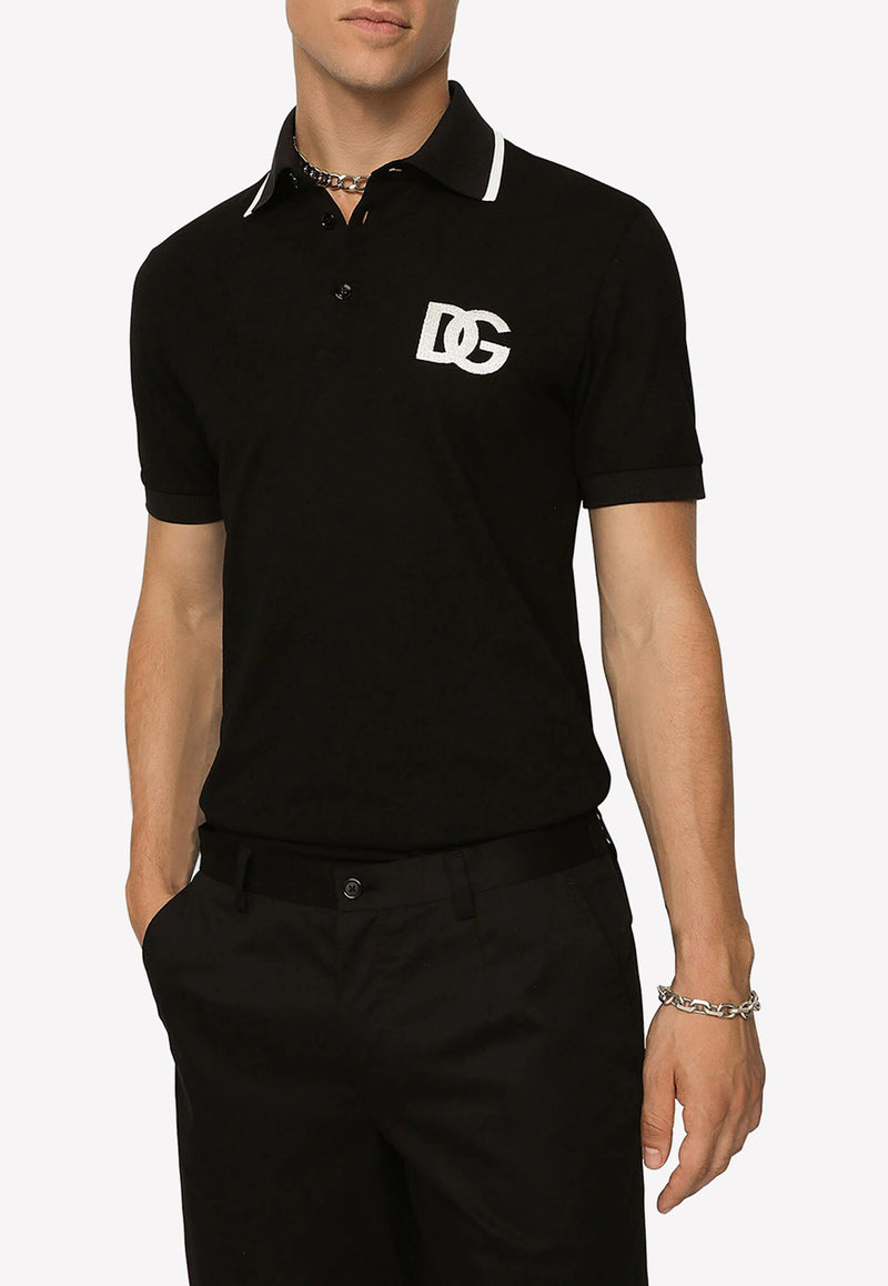 Dolce & Gabbana DG Logo Embroidered Polo T-shirt G8PU6Z FU7EN N0000 Black