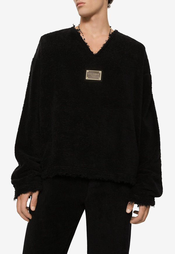 Dolce & Gabbana Terrycloth V-neck Pullover Sweatshirt Black G9AEUT HU7OC N0000