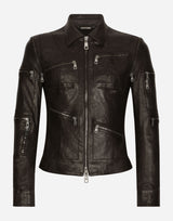 Dolce & Gabbana Leather Zip-Up Jackets Black G9AHGL HULSC N0000