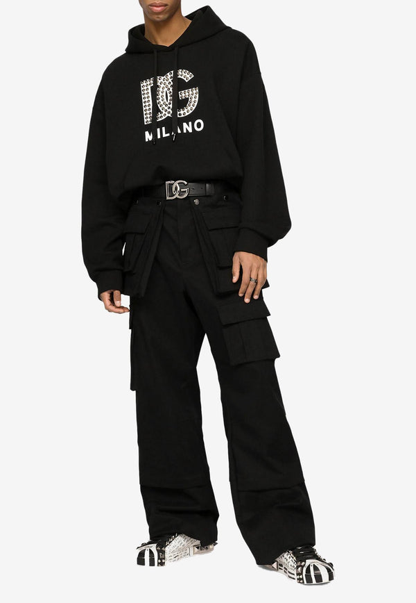 Dolce & Gabbana Jacquard Hooded Sweatshirt with Logo Monogram Black G9XY8Z HU7H9 N0000