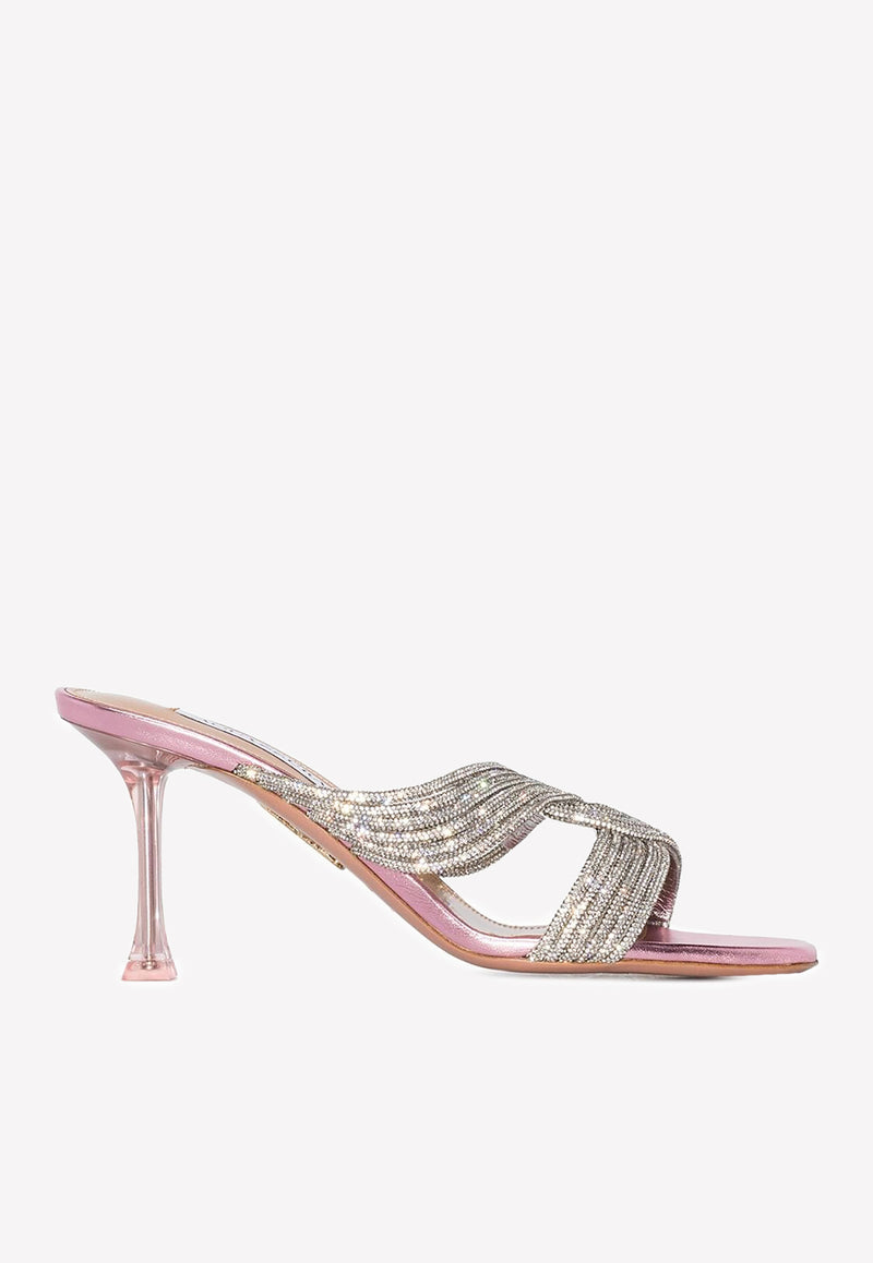 Aquazzura Gatsby 75 Crystal Embellished Mules Rose GASMIDM0-NPLEGR ENGLISH ROSE