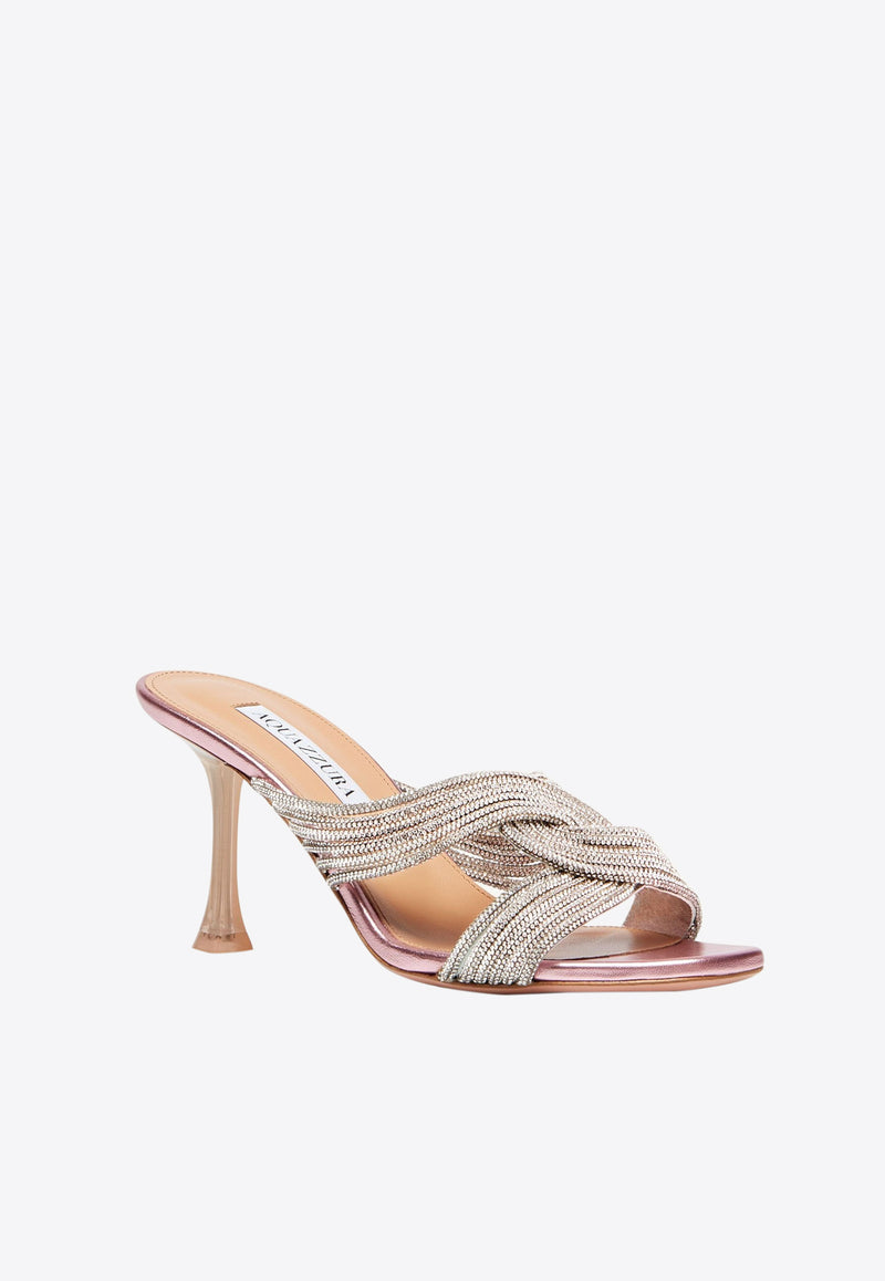 Aquazzura Gatsby 75 Crystal Embellished Mules Rose GASMIDM0-NPLEGR ENGLISH ROSE