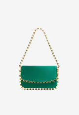 Aquazzura Mini Galactic Crystal Shoulder Bag in Satin GCYMBGB0-SATEML EMERALD/LIGHT Green