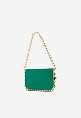 Aquazzura Mini Galactic Crystal Shoulder Bag in Satin GCYMBGB0-SATEML EMERALD/LIGHT Green