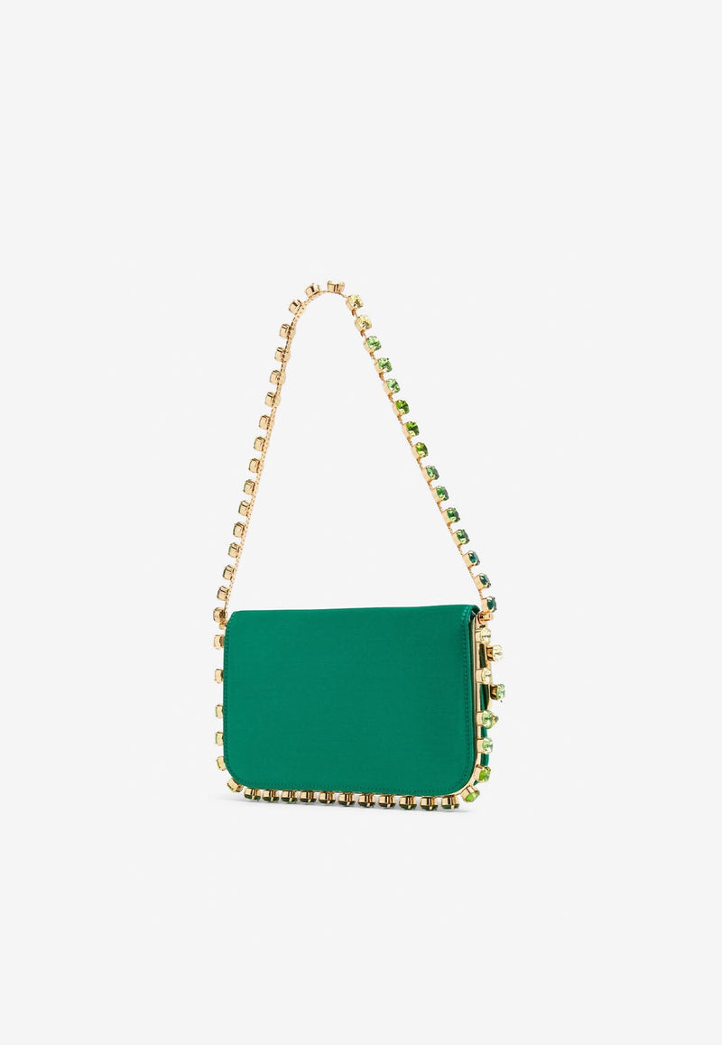 Aquazzura Mini Galactic Crystal Shoulder Bag in Satin GCYMBGB0-SATEML EMERALD/LIGHT Green