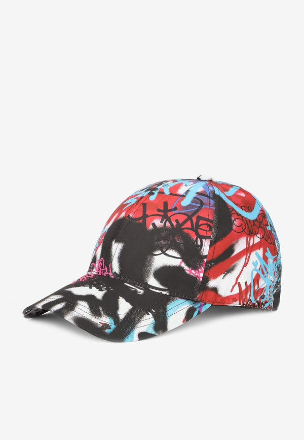 Dolce & Gabbana Velvet Baseball Cap with All-Over Jacquard DG Logo Multicolor GH590A FHMOZ HH4DX
