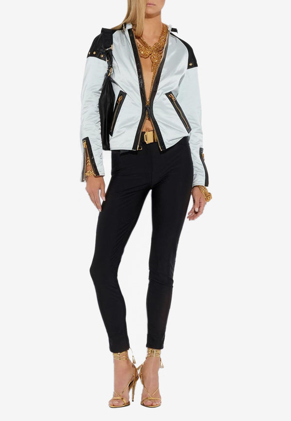 Tom Ford Biker Jacket in Nylon and Leather Grey GIL485-LET005 IG011