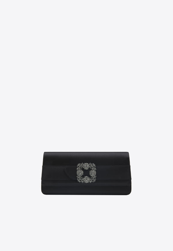 Manolo Blahnik Gothisi FMC Crystal Buckle Satin Clutch Black GOTHISI FMC BLACK 0015 0794-0033