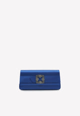 Manolo Blahnik Gothisi Crystal Buckle Satin Clutch GOTHISI FMC BLUE 4326 0794-0054 Blue
