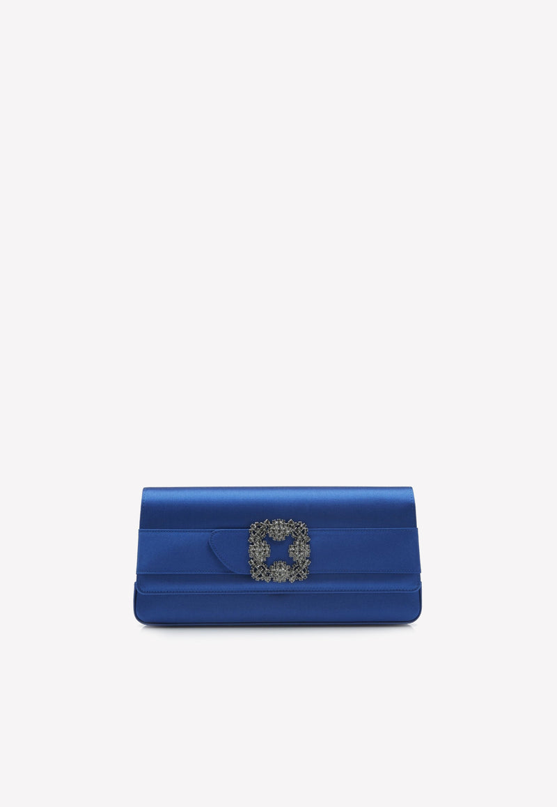 Manolo Blahnik Gothisi Crystal Buckle Satin Clutch GOTHISI FMC BLUE 4326 0794-0054 Blue