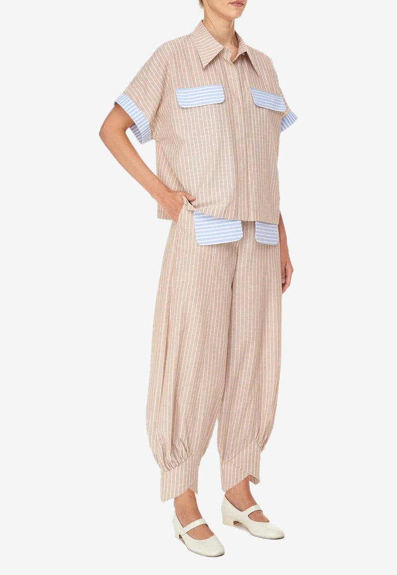 Mehtap Elaidi Kum Striped Oversized Shirt Beige