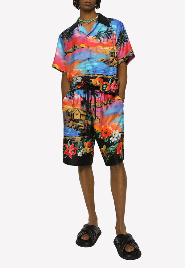 Dolce & Gabbana Hawaiian Print Silk Shorts GV37AT HI1IG HH4JL Multicolor