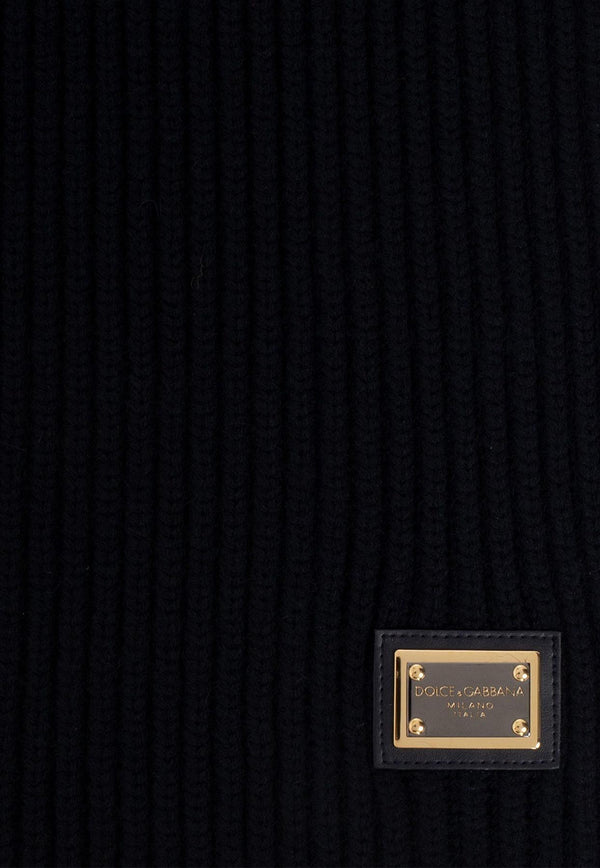 Dolce & Gabbana Logo Knitted Cashmere Scarf Navy GXK64T JAWK0 B0387