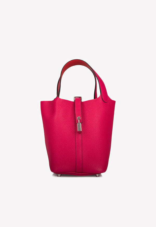Picotin Lock 18 Tote Bag in Rose Mexico Clemence with Palladium Hardware
