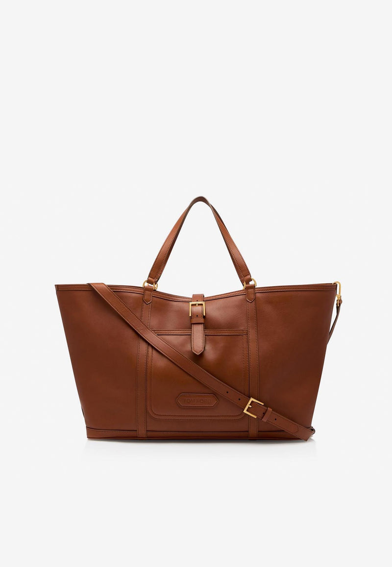 Tom Ford East West Leather Tote Bag H0518-LCL342G 1B005 Brown