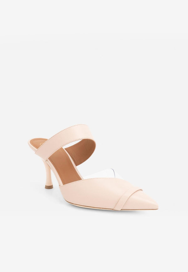 Malone Souliers Halina 70 Mules in Leather HALINA 70-1 ALMOND/CLEAR