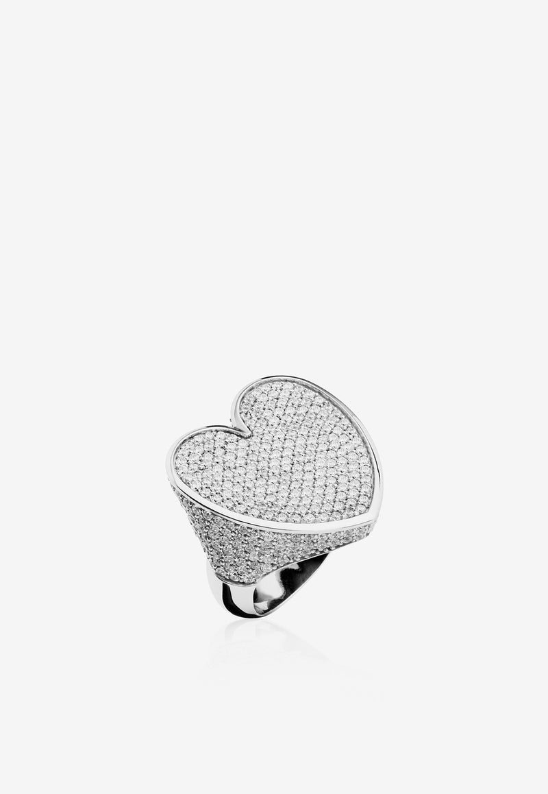 EÉRA Special Order - Heart Ring in 18-karat White Gold with Diamonds Silver HERIFP02U2