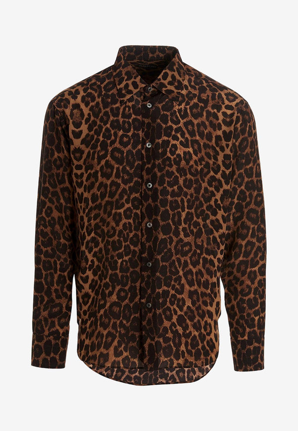 Tom Ford Leopard Print Long-Sleeved Shirt Brown HRT001-FMS006S23 ZKBBL