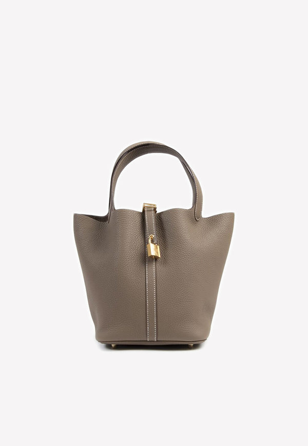 Picotin Lock 22 Tote Bag MM Etoupe Clemence with Gold Hardware