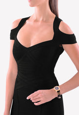 Herve Leger Black Katlin Essential Cold-Shoulder Bodycon Dress HOI61L53